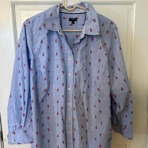 Talbots Light Blue Button-Down Shirt with Red Lobster Print